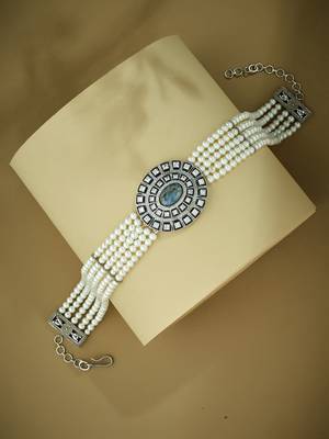 Pearl beaded semi precious labradorite stone & enamelled choker necklace 3