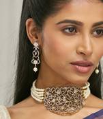 gold plated cubic zirconia studded & pearl beaded necklace set