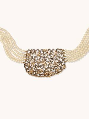 gold plated cubic zirconia studded & pearl beaded necklace set 4