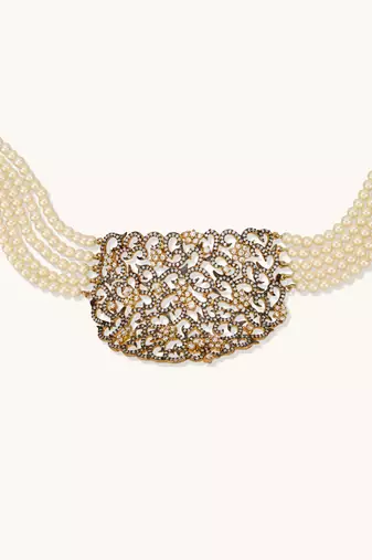 gold plated cubic zirconia studded & pearl beaded necklace set