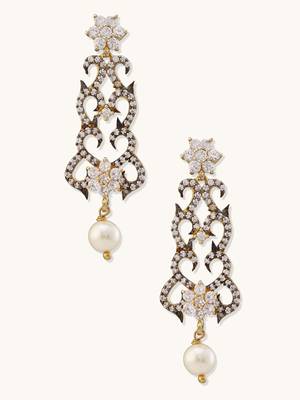 gold plated cubic zirconia studded & pearl beaded necklace set 5