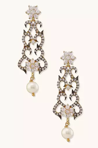 gold plated cubic zirconia studded & pearl beaded necklace set