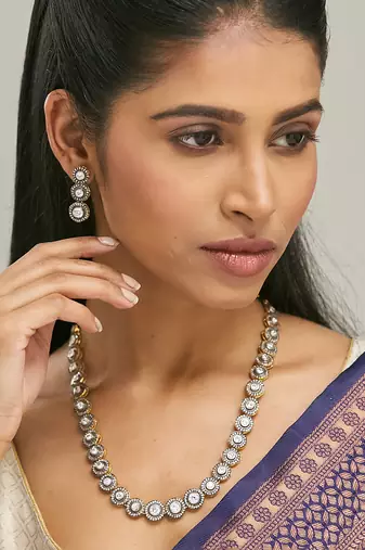 gold plated crystal stone studded necklace set