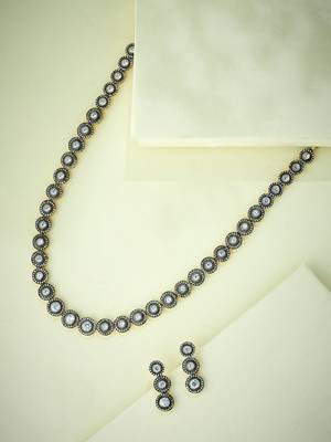 gold plated crystal stone studded necklace set 2
