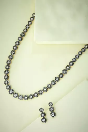 gold plated crystal stone studded necklace set
