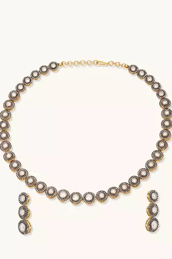 gold plated crystal stone studded necklace set