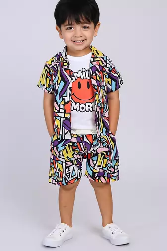Multi abstract printed cotton blend co-ord set