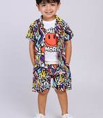 Multi abstract printed cotton blend co-ord set