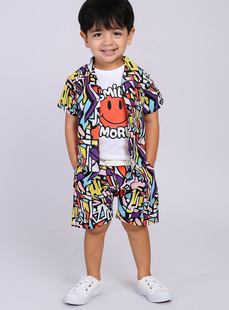 Multi abstract printed cotton blend co-ord set