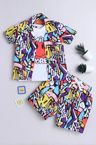 Multi abstract printed cotton blend co-ord set