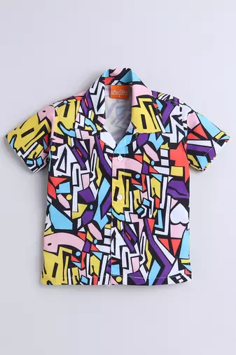 Multi abstract printed cotton blend co-ord set