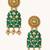 gold plated pearl beaded strings green enamel pendant with floral motifs necklace set