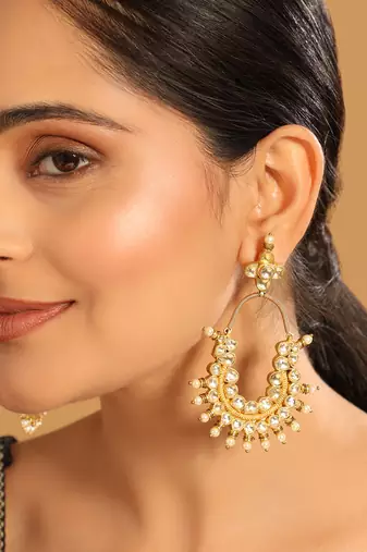 gold plated royal pearl accent kundan earrings
