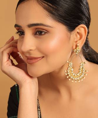 gold plated royal pearl accent kundan earrings 2