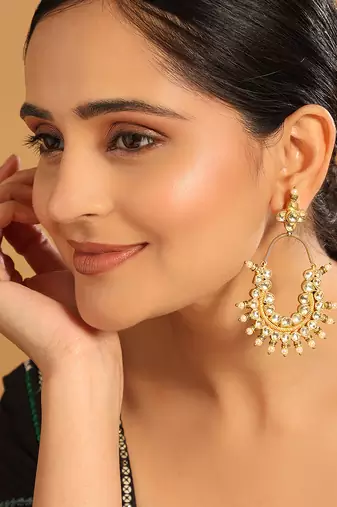 gold plated royal pearl accent kundan earrings