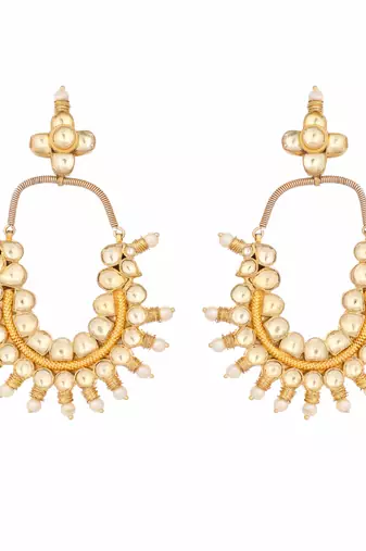 gold plated royal pearl accent kundan earrings