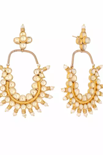 gold plated royal pearl accent kundan earrings