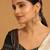 gold plated kundan studded contemporary shaped pearl drop chandbalis