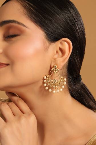 gold plated kundan chandbali pearl elegance earrings