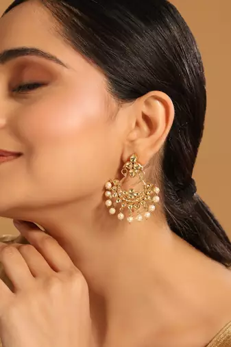 gold plated kundan chandbali pearl elegance earrings
