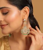 gold plated regal green kundan chandbali earrings