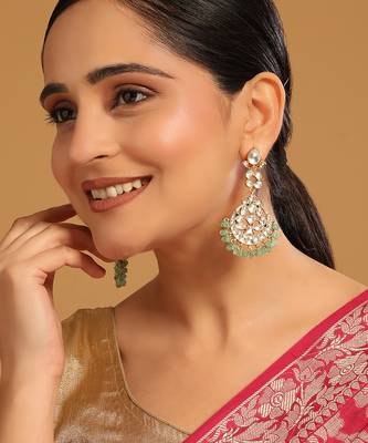gold plated regal green kundan chandbali earrings 2