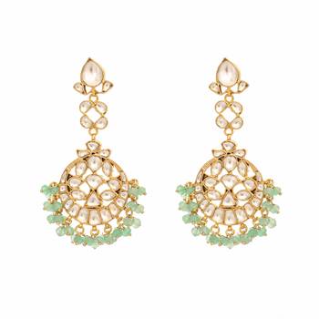 gold plated regal green kundan chandbali earrings 3