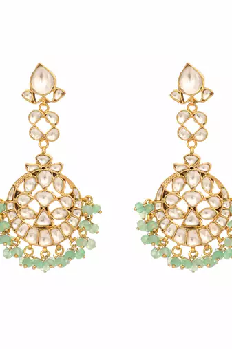gold plated regal green kundan chandbali earrings