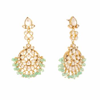 gold plated regal green kundan chandbali earrings 4