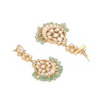 gold plated regal green kundan chandbali earrings 5