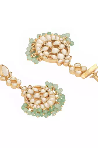 gold plated regal green kundan chandbali earrings
