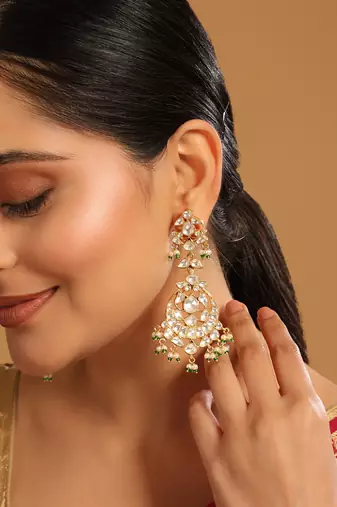 gold plated chandbali stone drop kundan earrings