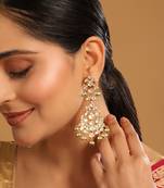 gold plated chandbali stone drop kundan earrings