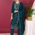 Women teal silk blend ethnic motifs woven design straight kurta trouser with dupatta