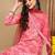 Women pink viscose rayon geometric printed straight kurta trouser with dupatta