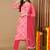 Women pink viscose rayon geometric printed straight kurta trouser with dupatta
