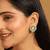 gold plated green kundan studded & pearls beaded floral shaped studs