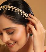 gold plated regal kundan & pearl matha patti cum necklace