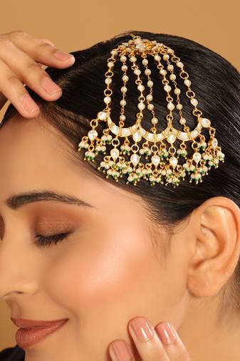 gold plated kundan studded jhumar paasa statement head jewellery