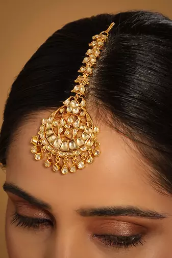 gold plated kundan studded maang tikka head jewellery