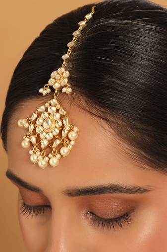 gold plated kundan studded maang tikka head jewellery