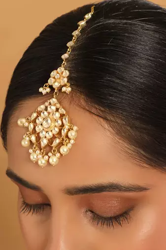 gold plated kundan studded maang tikka head jewellery