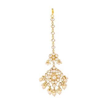 gold plated kundan studded maang tikka head jewellery 3