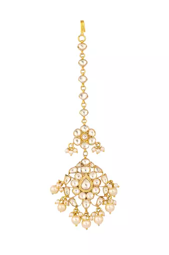 gold plated kundan studded maang tikka head jewellery
