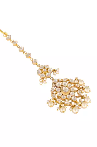 gold plated kundan studded maang tikka head jewellery