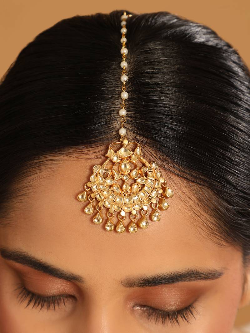 gold plated kundan drop maang tikka