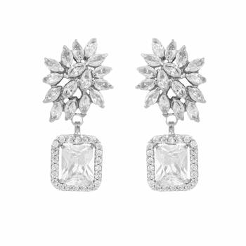 Rhodium plated rhinestone studded floral minimal cotemporary studs 3