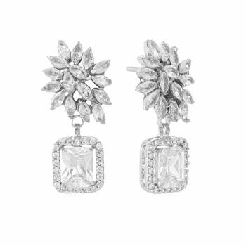 Rhodium plated rhinestone studded floral minimal cotemporary studs 4
