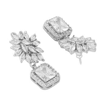 Rhodium plated rhinestone studded floral minimal cotemporary studs 5