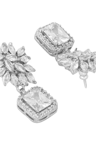 Rhodium plated rhinestone studded floral minimal cotemporary studs